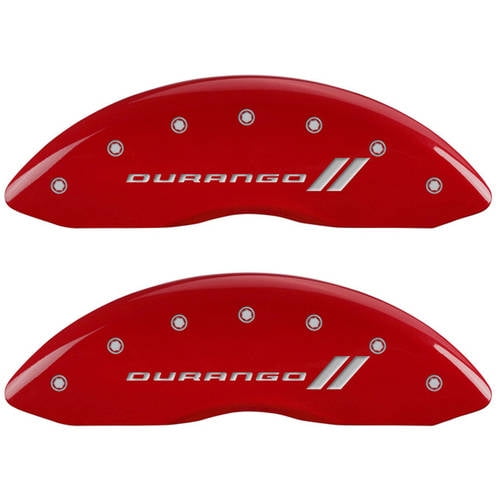 Set of 4 MGP Caliper Covers 32004SMGPRD MGP Engraved Caliper Cover with Red Powder Coat Finish and Silver Characters, 